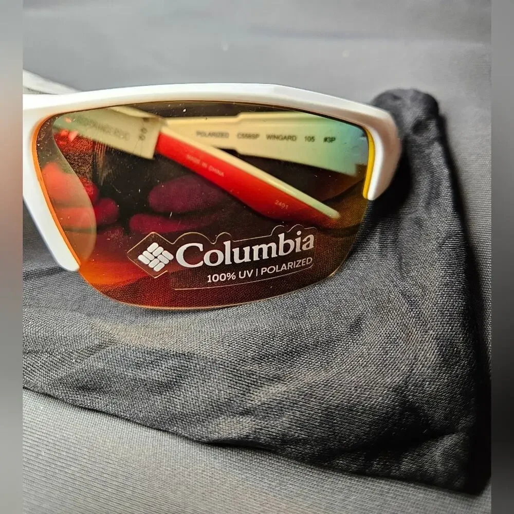 NWT Columbia White Sunglasses with Red Lenses 100% UV Polarized.